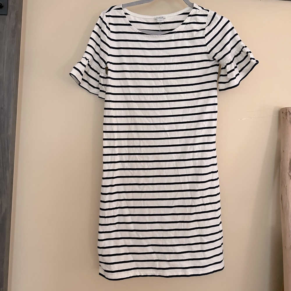 J Crew beautiful dress white with navy stripes
